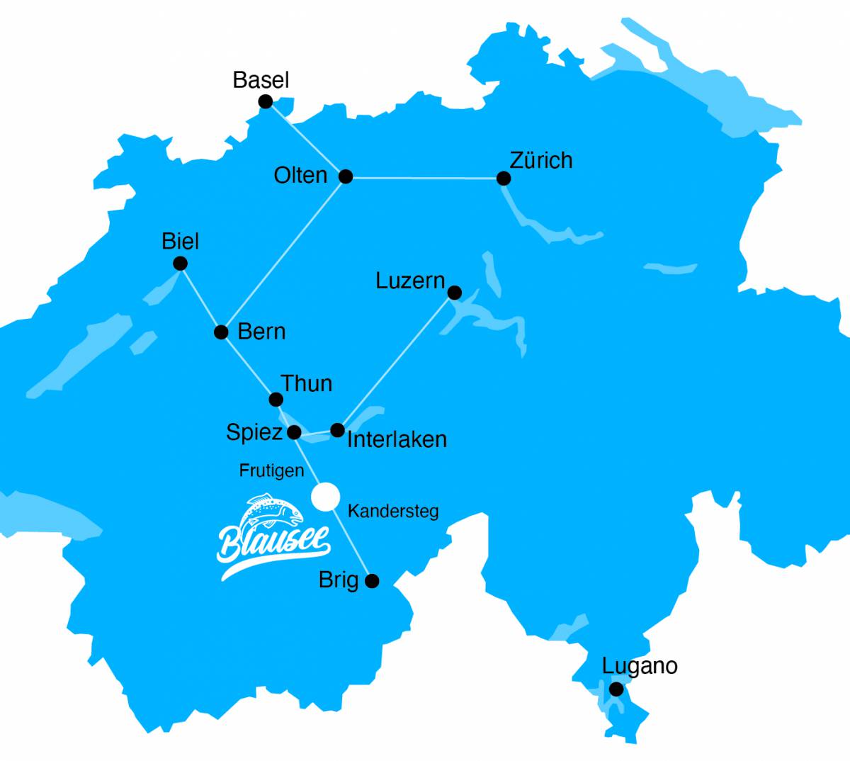 Karte Schweiz Anreise zum Blausee